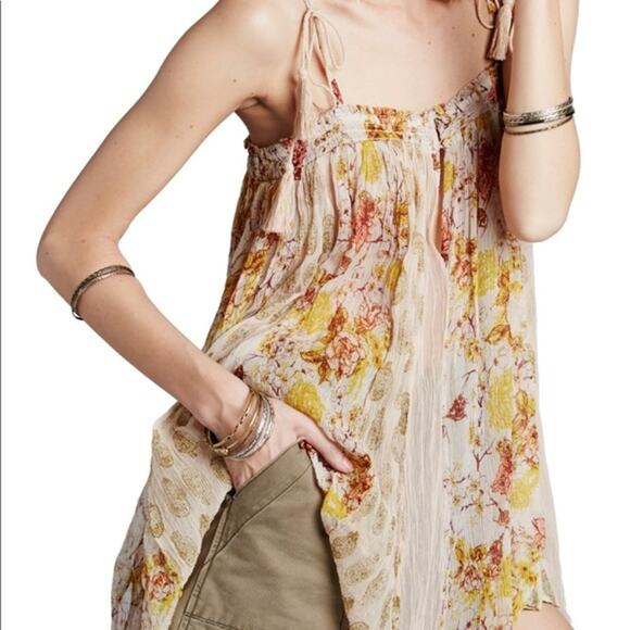 Free People | M | Secret Love Slip Top Ivory Floral Chiffon Flowey Sleeveless - Picture 2 of 7